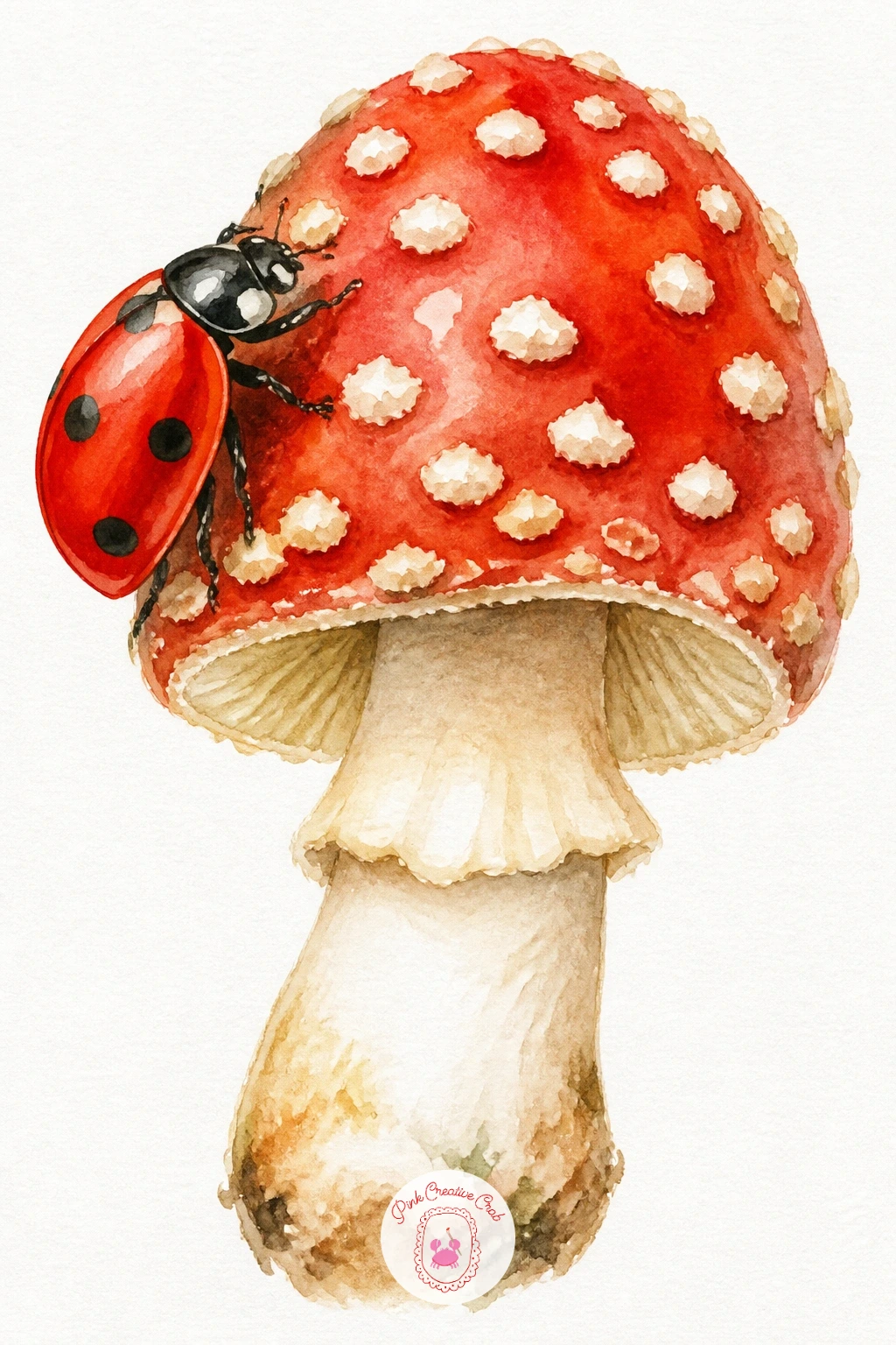Ladybird on a Mushroom — Return to a cheerful pairing with a ladybird on a mushroom, a fairytale-leaning subject that works well after the more serious ant and
