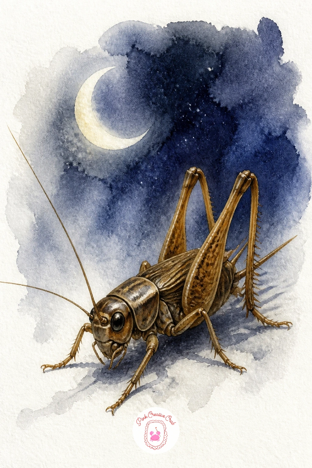 Cricket in Moonlight — Shift the whole mood with a cricket in moonlight, the first truly nocturnal subject here and a chance to practice painting colour