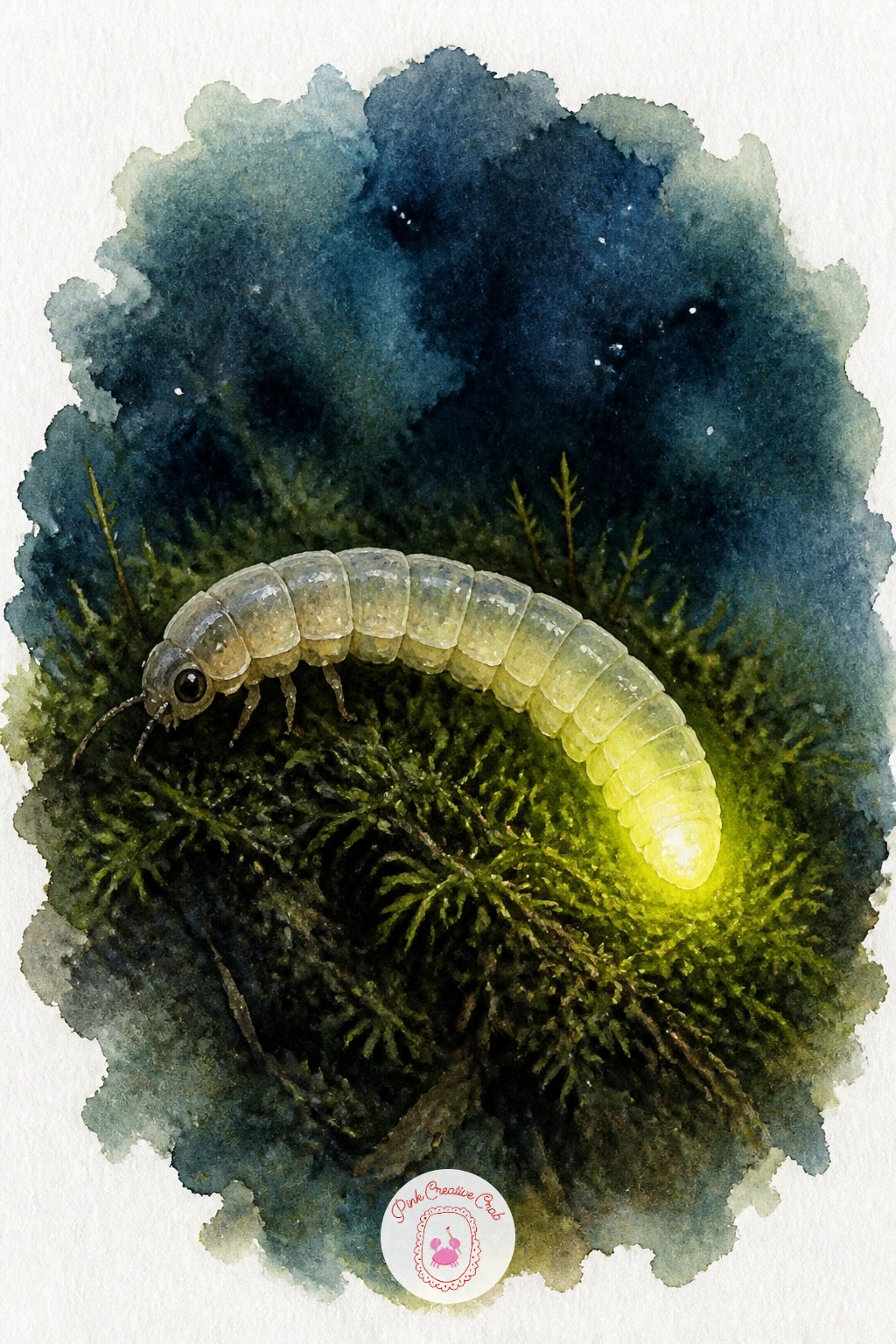 Glow-Worm on Moss at Night — Pair naturally with the earlier firefly by painting a glow-worm on moss at night, a quieter kind of light since a glow-worm's