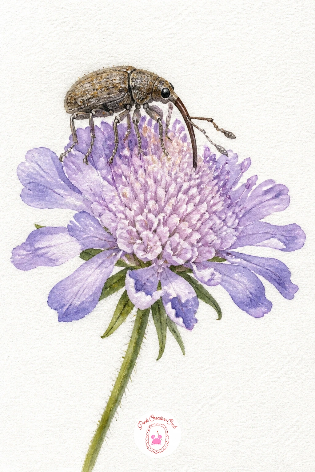 Weevil on a Wildflower — Take on a smaller, lesser-painted subject with a weevil on a wildflower, recognisable by its long curved snout that no other bug on