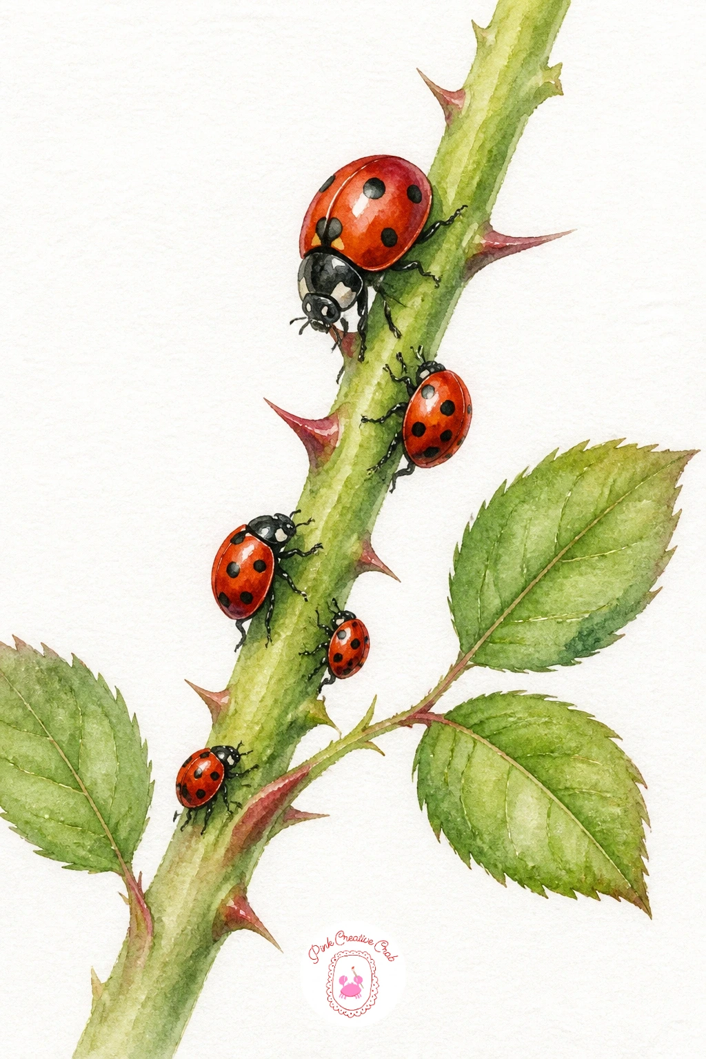 Ladybird Family on a Rose Stem — Build on the earlier ladybird ideas with a ladybird family on a rose stem, a small cluster of three or four ladybirds at