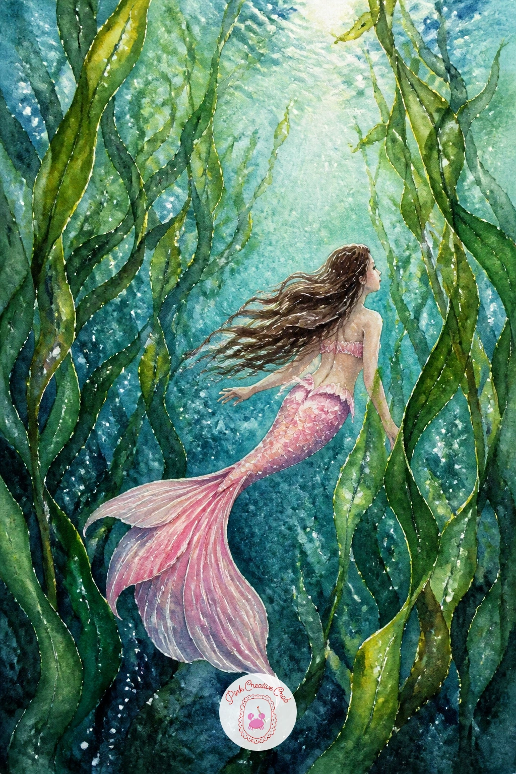 Mermaid in a Kelp Forest — For a mermaid in a kelp forest, build the background before the figure for once, since the tall ribbons of kelp need to feel like