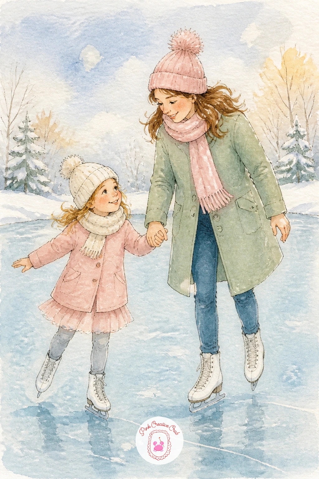 Girl Ice Skating With Her Mom — Shift into winter with a girl ice skating with her mom, a scene that leans on one proportion trick to keep the figures