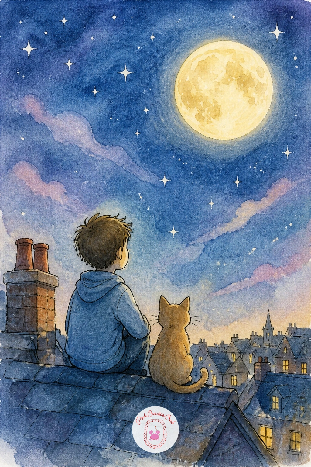 Boy And His Cat On A Rooftop At Night — Take the scene up high with a boy and his cat on a rooftop at night, where the light source decides everything.