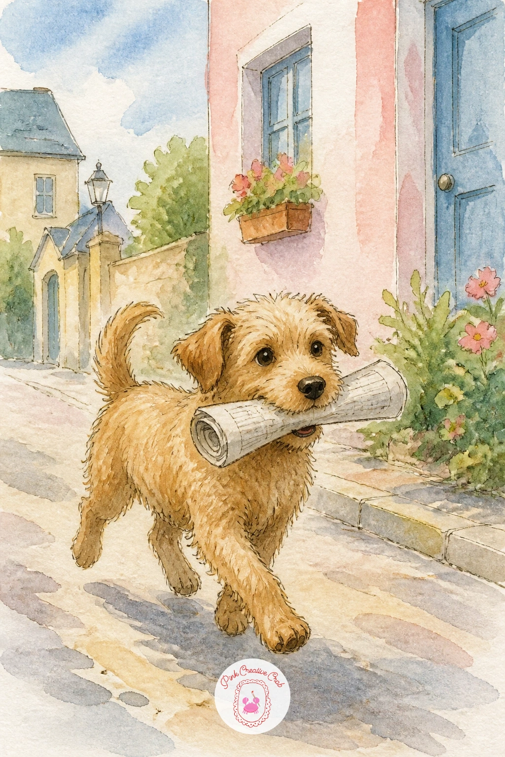 Dog Carrying A Newspaper Home — Give the street a little errand with a dog carrying a newspaper home, a simple single-subject scene good for practicing a