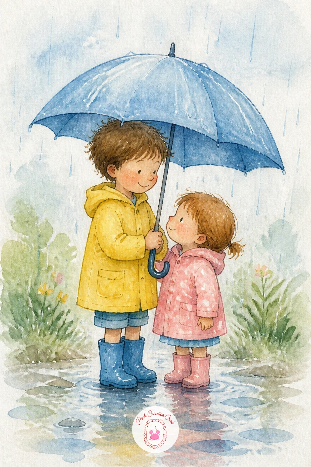 Siblings Sharing An Umbrella — Return to the rain for siblings sharing an umbrella, a quieter companion to the very first scene in this list but worth its own