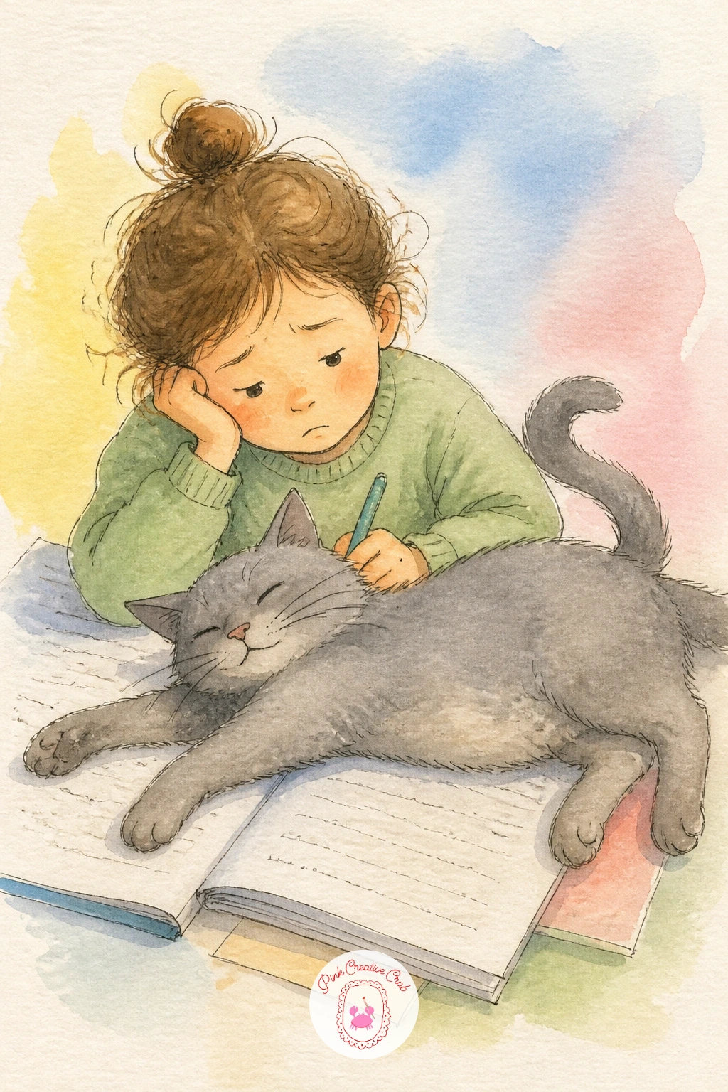 Cat Helping With Homework — Bring a little comedy indoors with a cat helping with homework, a simple desk scene with just one character and one prop to focus