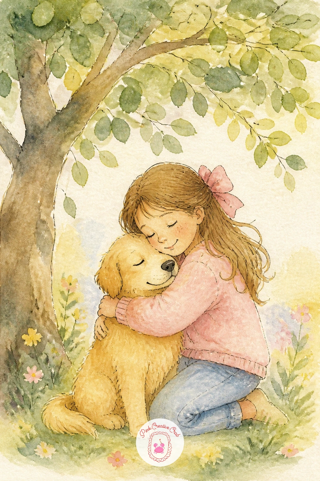 Girl Hugging Her Dog Under A Tree — Close the list on a tender note with a girl hugging her dog under a tree, a simple, warm final scene that pulls together