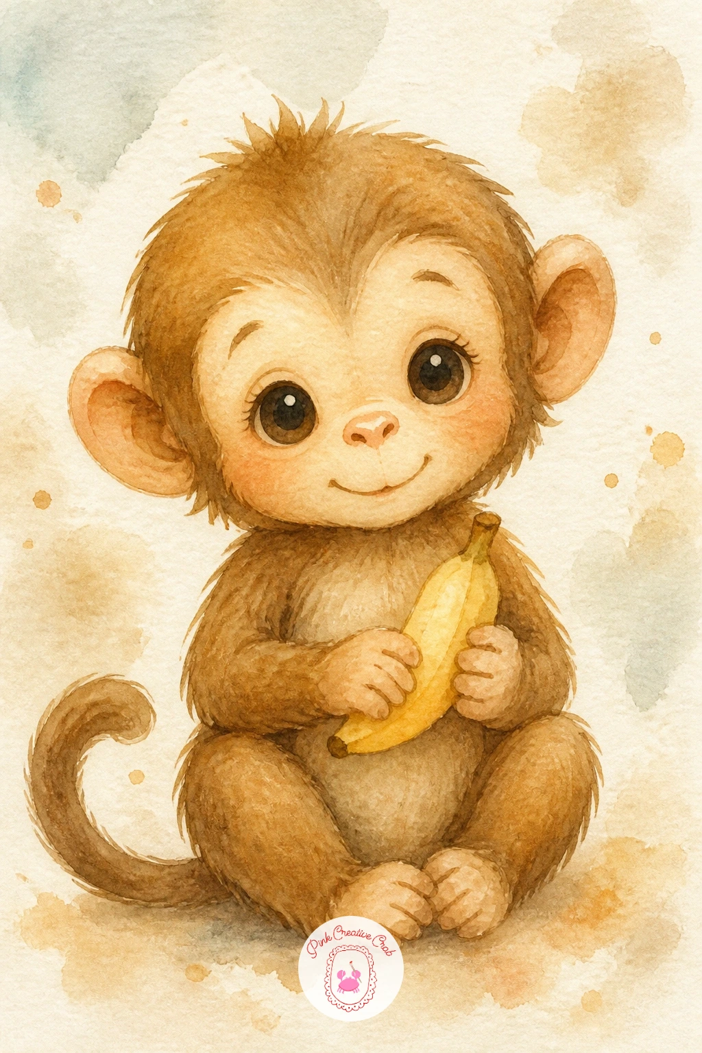 Monkey With a Banana — Give the monkey a simple prop this time: a small banana held up in one paw. Watercolor giraffe