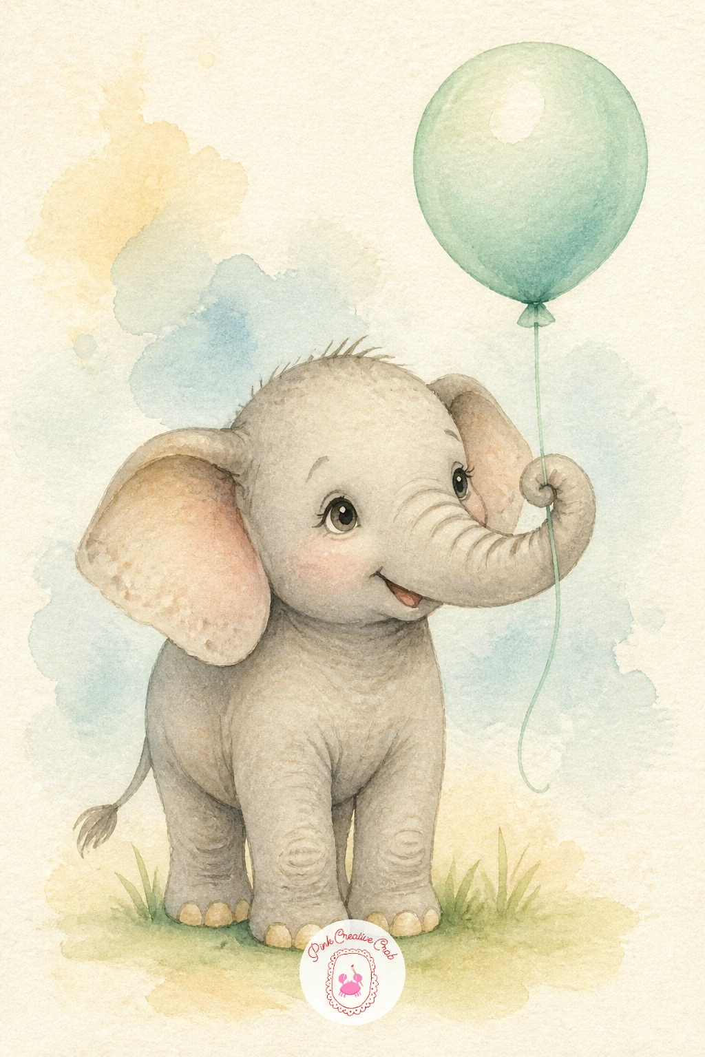 Elephant With a Balloon — Echo the earlier giraffe balloon idea with an elephant version, holding its balloon string gently in its trunk instead of its mouth.