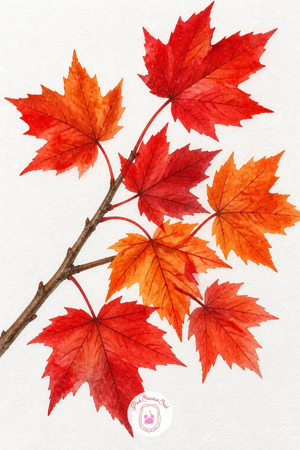Maple Branch in Red and Orange — After single leaves on a surface, let this one grow from an actual branch so you practice attaching leaves to a stem