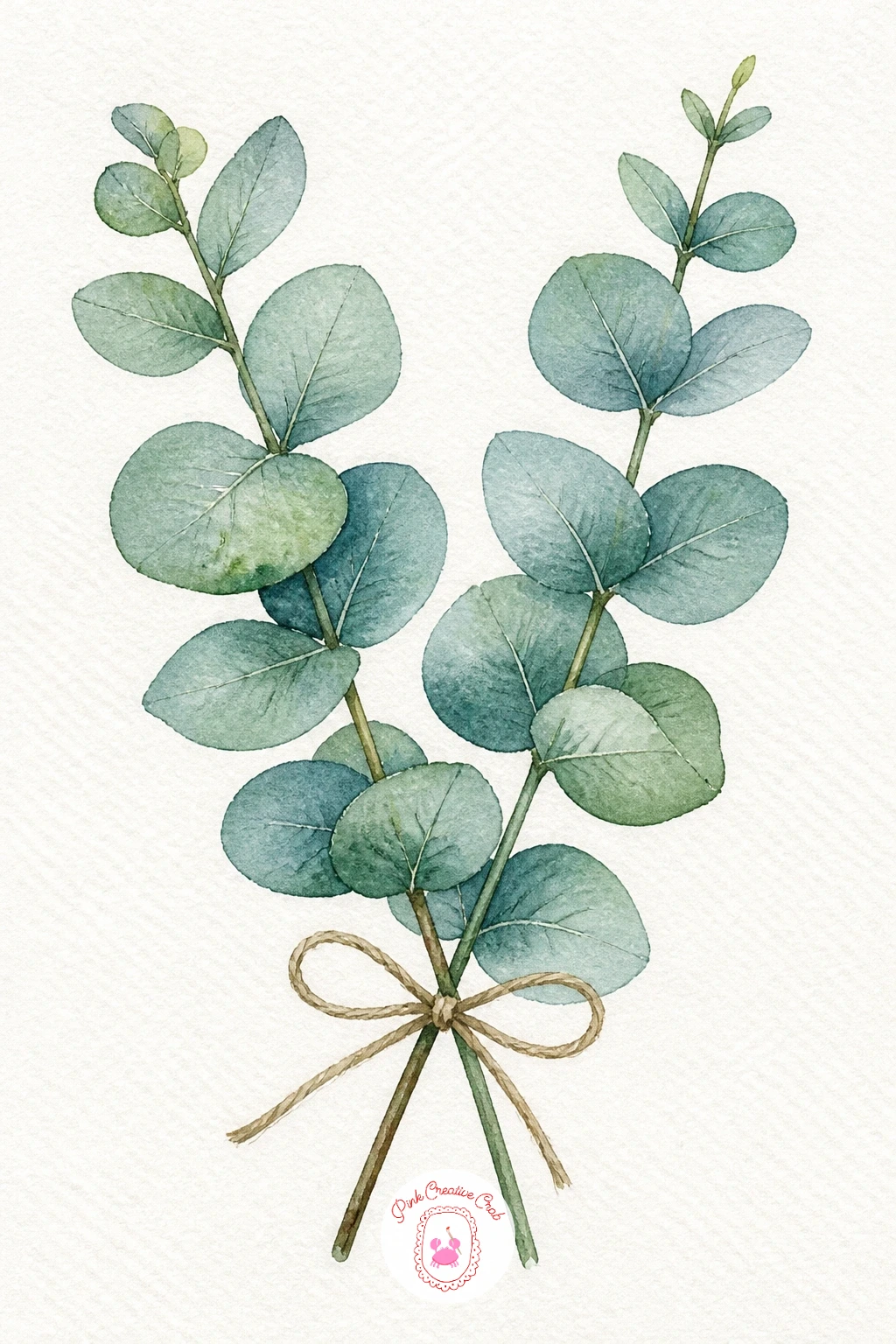 Eucalyptus Sprigs Tied With Twine — Give your eyes a rest from warm reds with a cooler, silvery subject. Watercolor leaves
