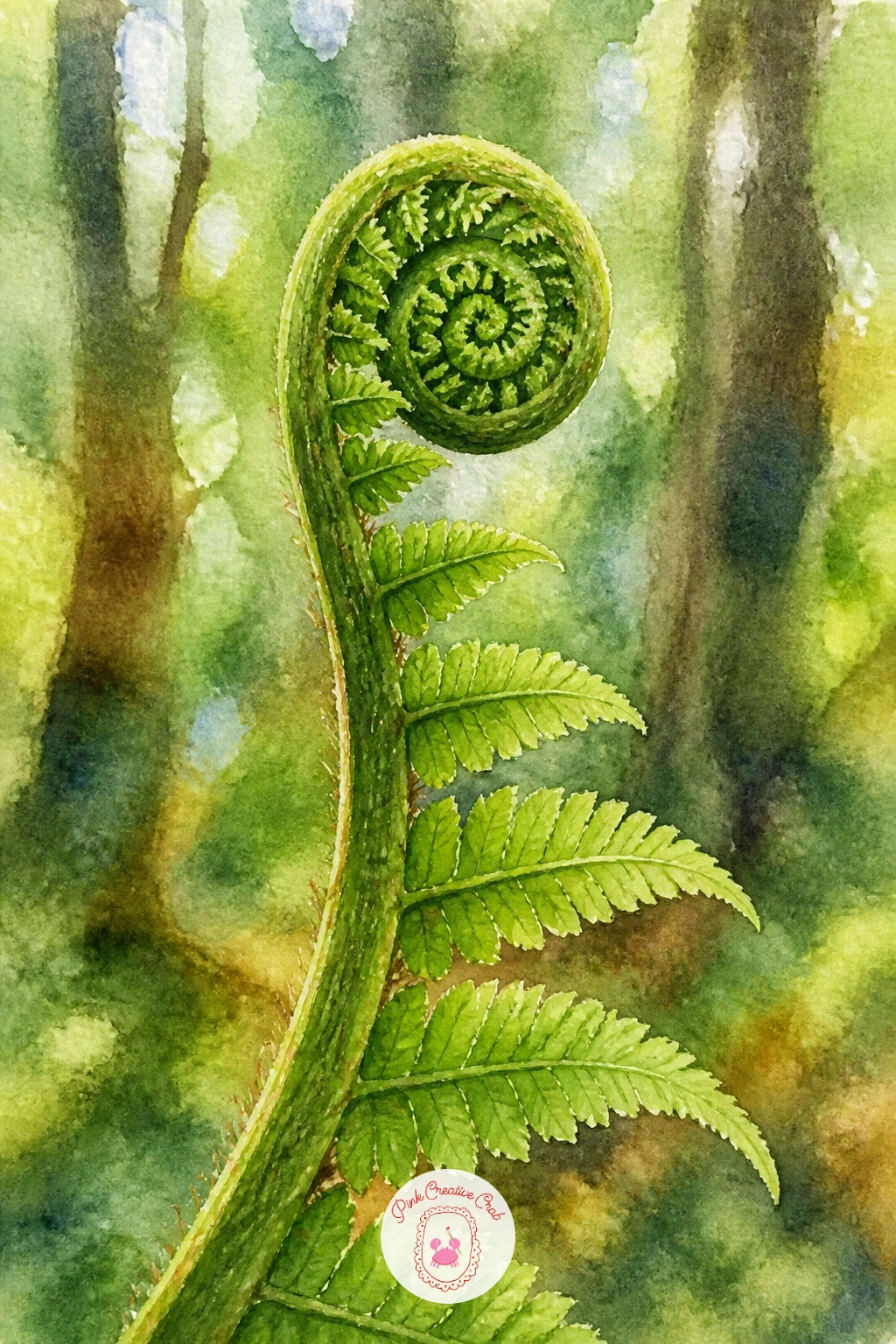 Fern Fronds Unfurling in a Forest — Ferns reward patience more than precision, so this is a good one to slow down with. Watercolor leaves