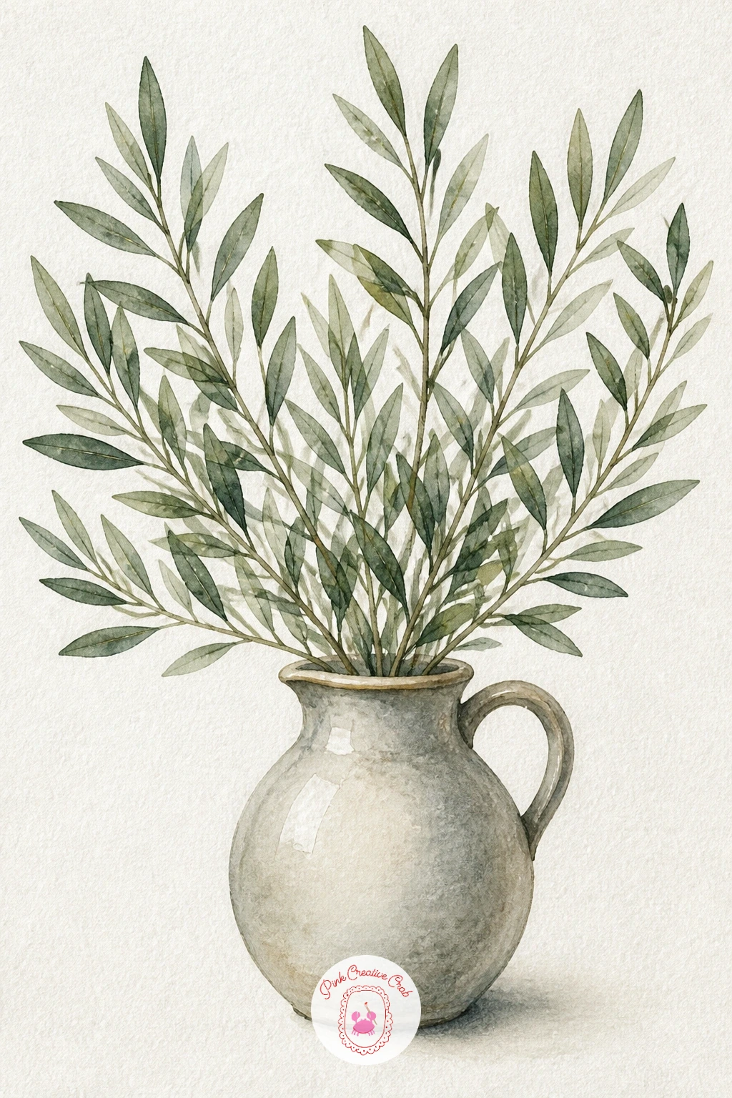 Olive Branches in a Jug — Olive branches bring tiny, narrow leaves in pairs along a thin woody stem, a nice change of scale after the broad fig leaf.
