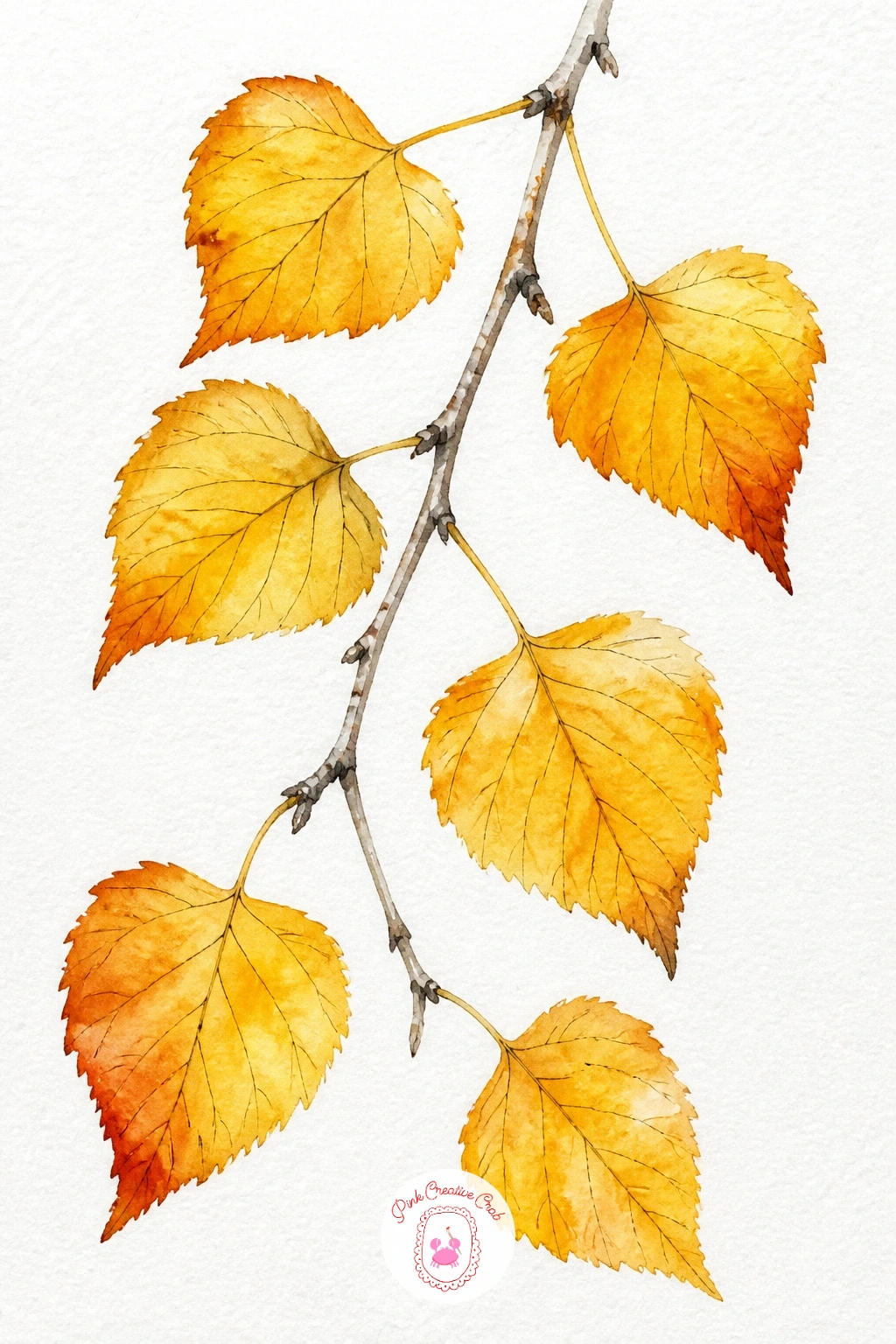 Birch Leaves Turning Gold — Birch leaves are small and heart-shaped with a pointed tip, so this is a nice detail exercise after the busier garland. Watercolor