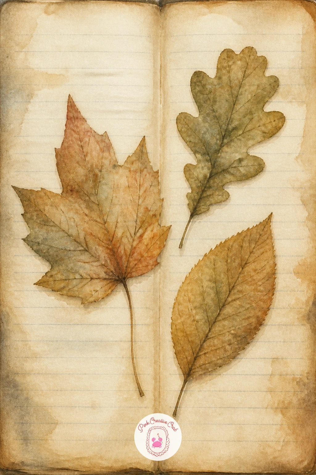 Pressed Leaves in a Journal — Give the leaves themselves a flattened, slightly faded look for this one, as if they had actually been pressed between pages.