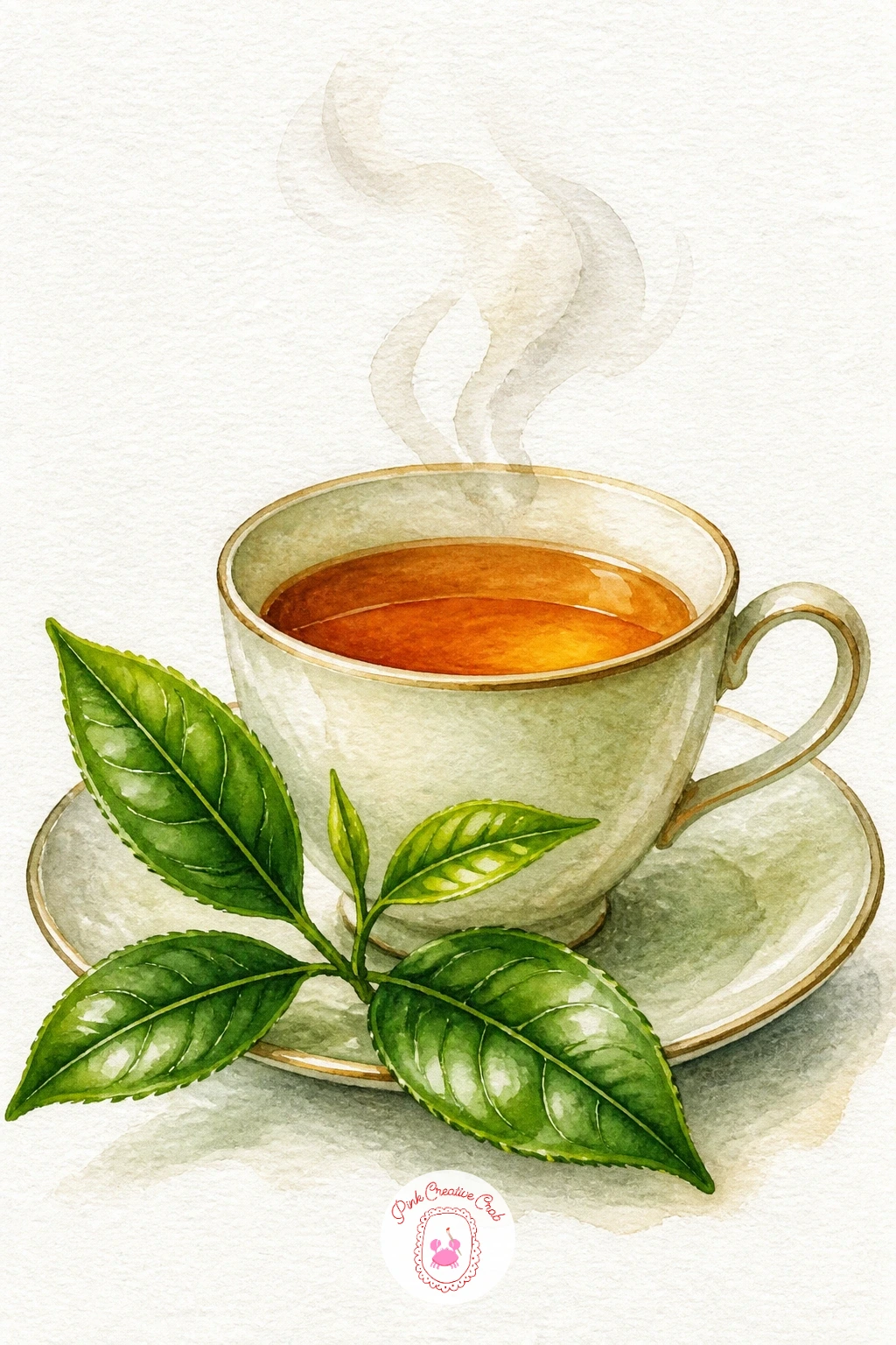 Tea Leaves With a Teacup — Pair a small sprig of tea leaves with a simple teacup for a cosy still life. Watercolor leaves