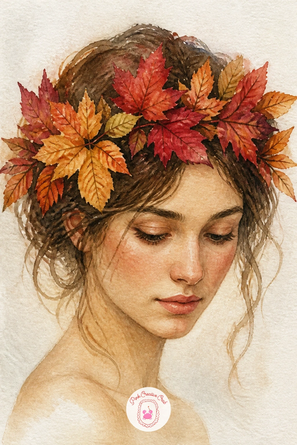 A Leaf Crown on a Woman's Head — Build toward the most involved composition on this list by returning to the figure, this time with a full ring of leaves woven