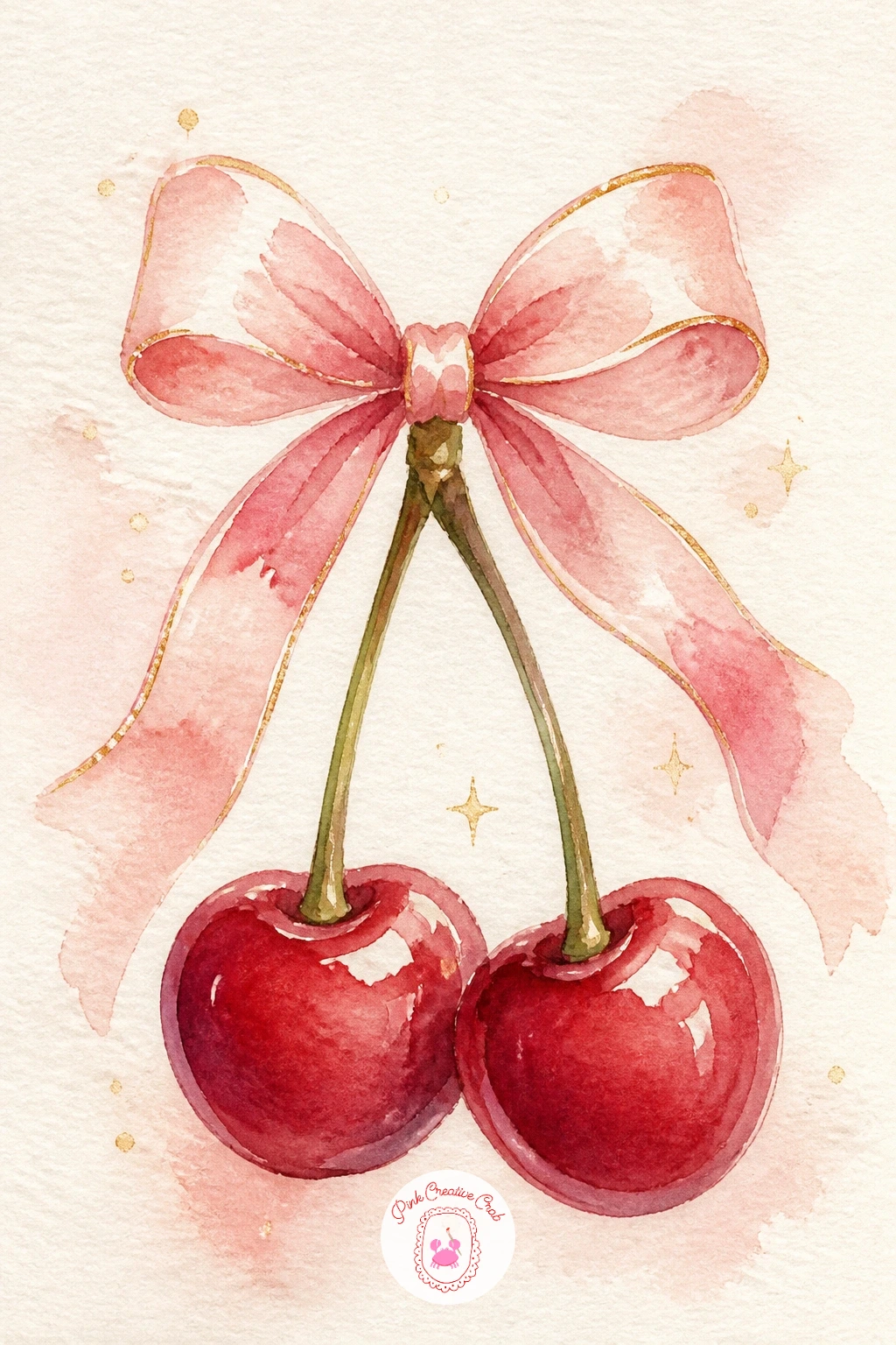 Cherry Pair With A Bow — Shrink the scale right down now and paint a cherry pair with a bow, the single most repeated motif in this whole trend and worth