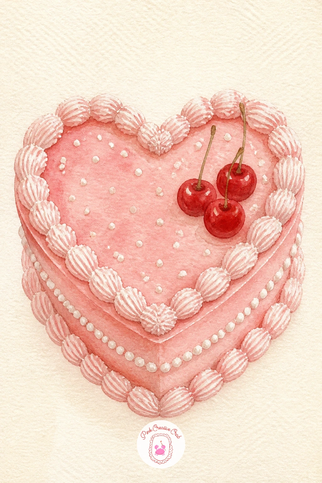 Heart-Shaped Cake With Piping — Scale up to a heart-shaped cake with piping, where the eye level does most of the romantic work. Valentines watercolor