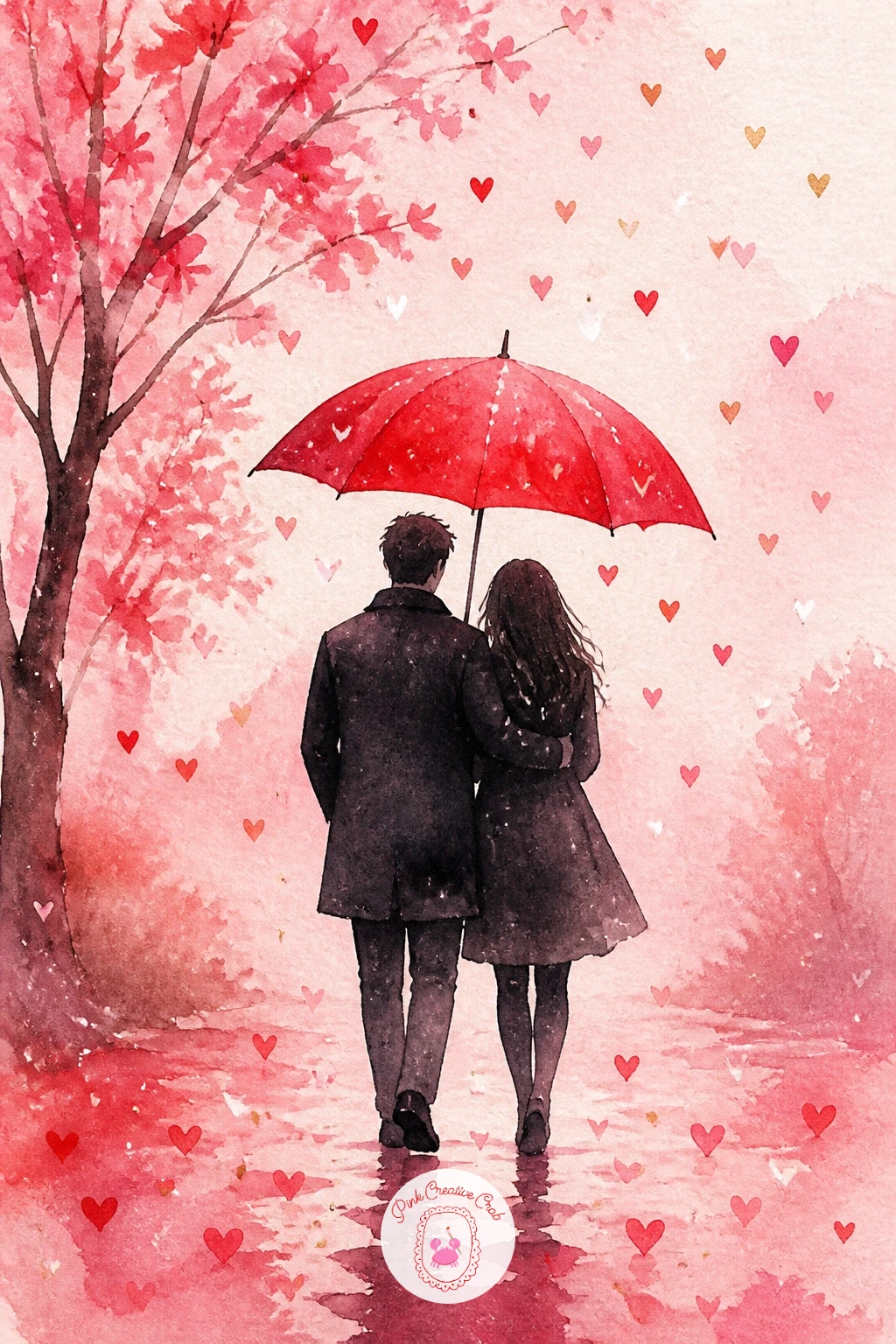 Couple Sharing An Umbrella — Move into a small landscape now with a couple sharing an umbrella, which depends entirely on keeping the figures simple.