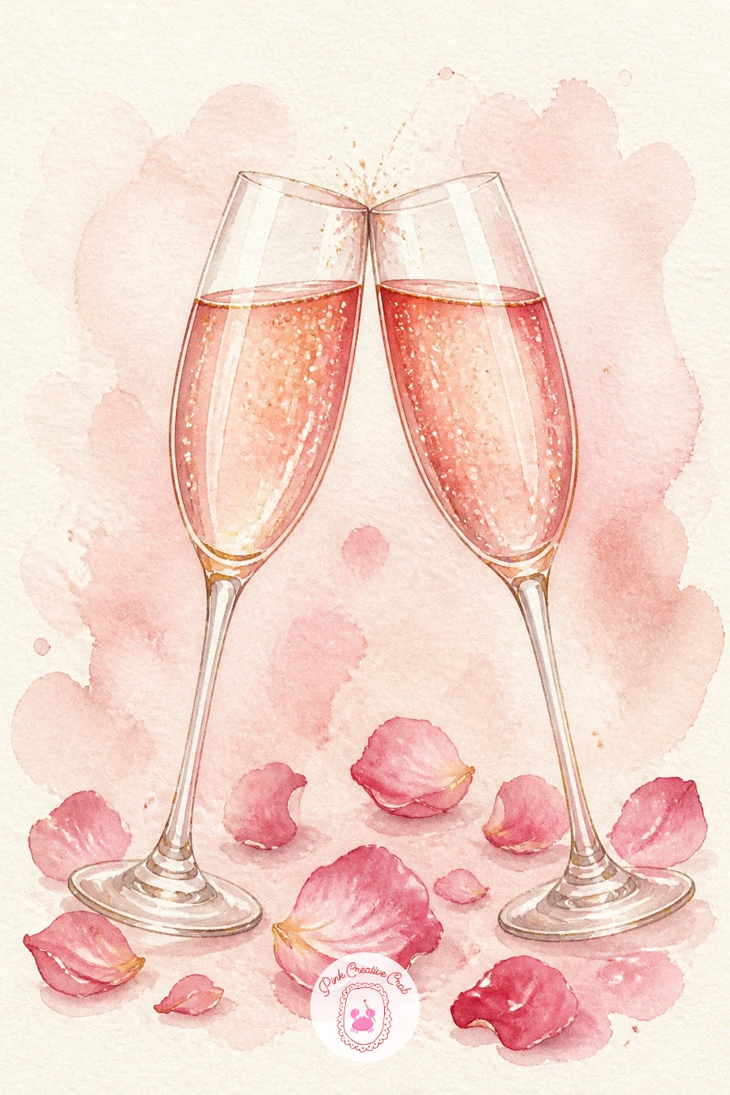 Pink Champagne Toast — Pick up the pace with a pink champagne toast, two glasses clinking that rely on clean negative space more than careful detail.