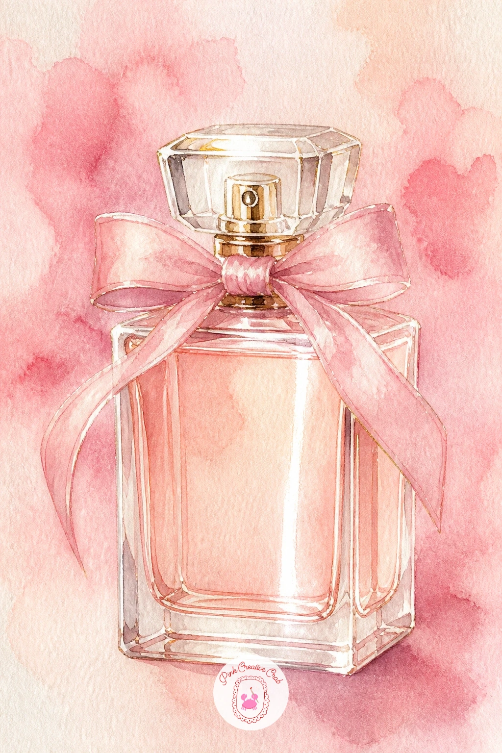 Bow On A Perfume Bottle — Pair the kiss with a bow on a perfume bottle, a tidy little study in glass and light. Valentines watercolor