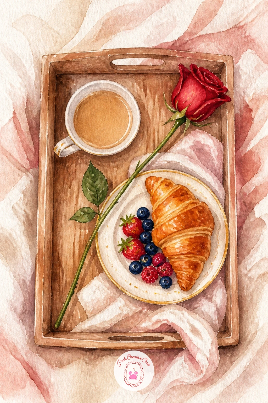 Breakfast In Bed With A Rose — Move into a cozier scene with breakfast in bed with a rose, where the eye level sits directly above the tray looking straight
