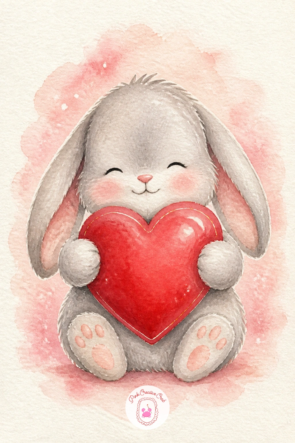 Bunny With A Heart — Lighten the mood again with a bunny with a heart, a quick charming subject built from just two soft shapes. Valentines watercolor