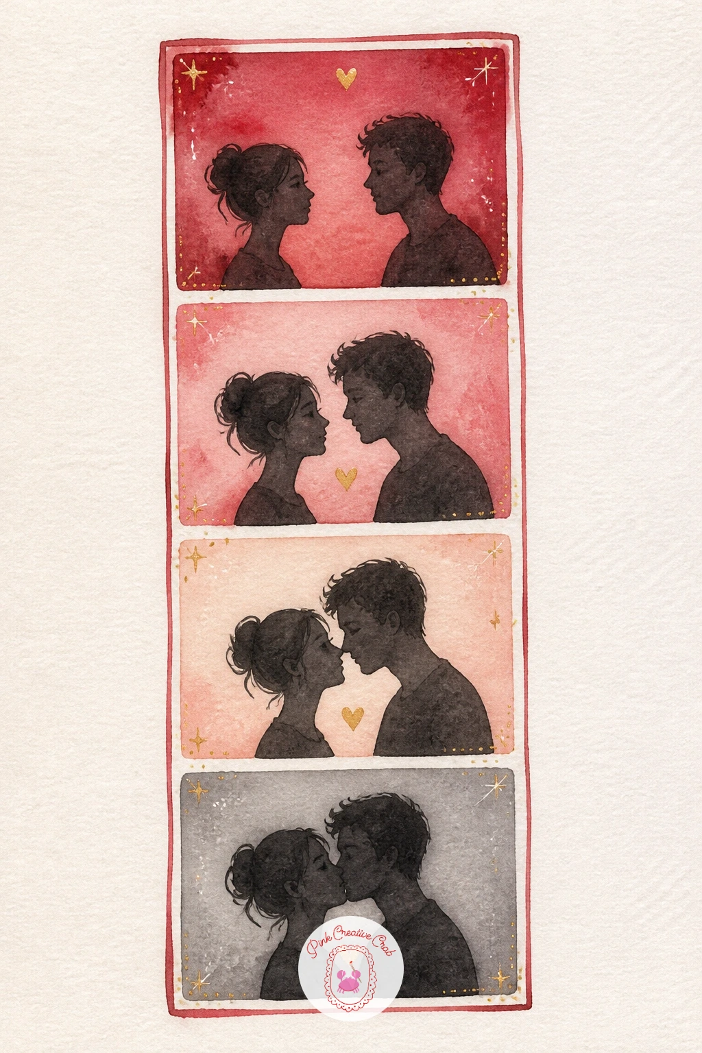 Kiss In A Photo Booth Strip — Try something with more structure now in a kiss in a photo booth strip, four small frames stacked in one tall column. Valentines
