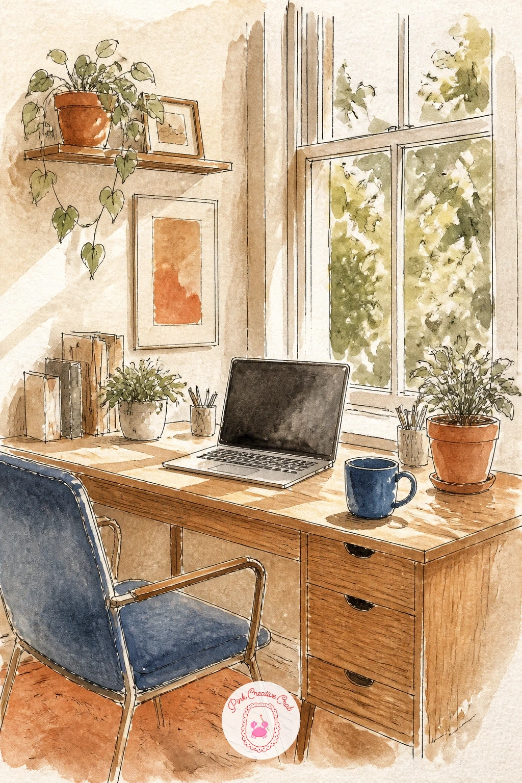 Home Office With Desk by a Window — Settle on your light source before you draw a single line, since a home office scene lives or dies on how the window light