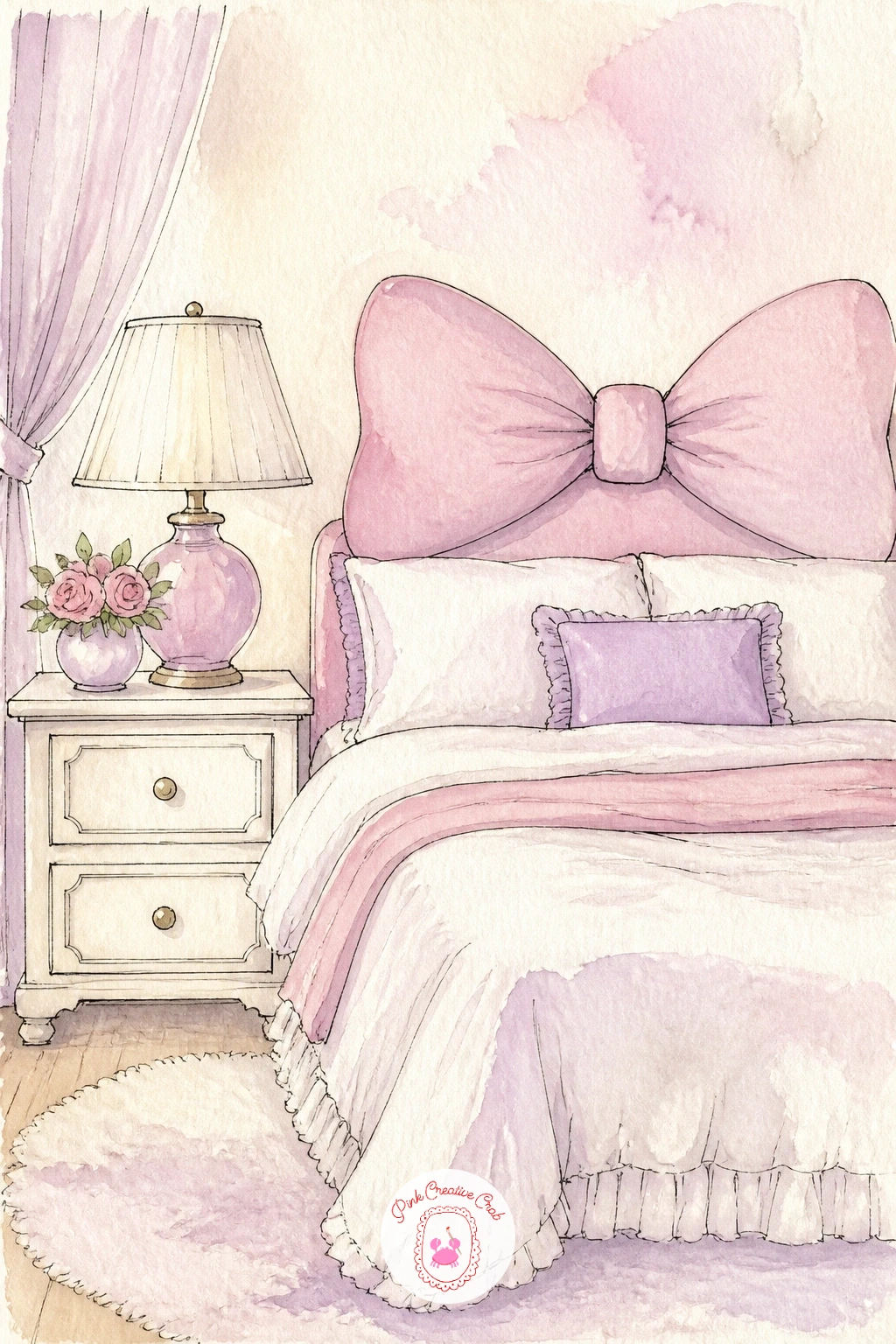 Pastel Bedroom With a Bow Headboard — Shape the bow headboard as two soft loops meeting in the middle before drawing the rest of the bed, since getting that