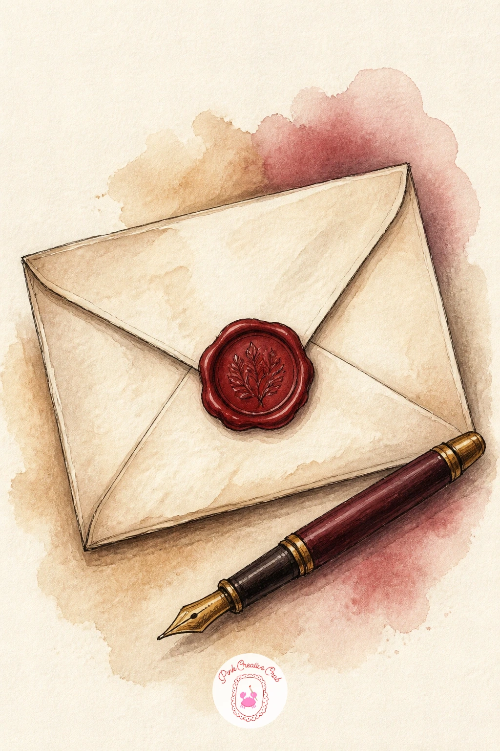 Letter With Wax Seal and Fountain Pen — Start your journal with a letter with a wax seal, since it is mostly flat shapes and forgives a shaky hand. Watercolor