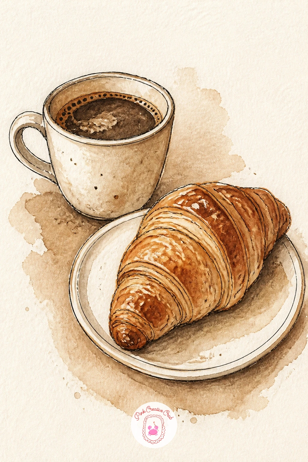 Morning Coffee and Croissant — Morning coffee and croissant is the page everyone wants to paint first, and it rewards an eye-level choice before you lift the