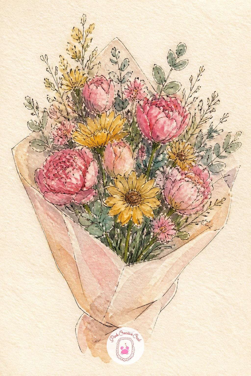 Bouquet Bought on the Way Home — A bouquet bought on the way home is an easy excuse to paint loose, happy flower shapes without worrying about a single stem