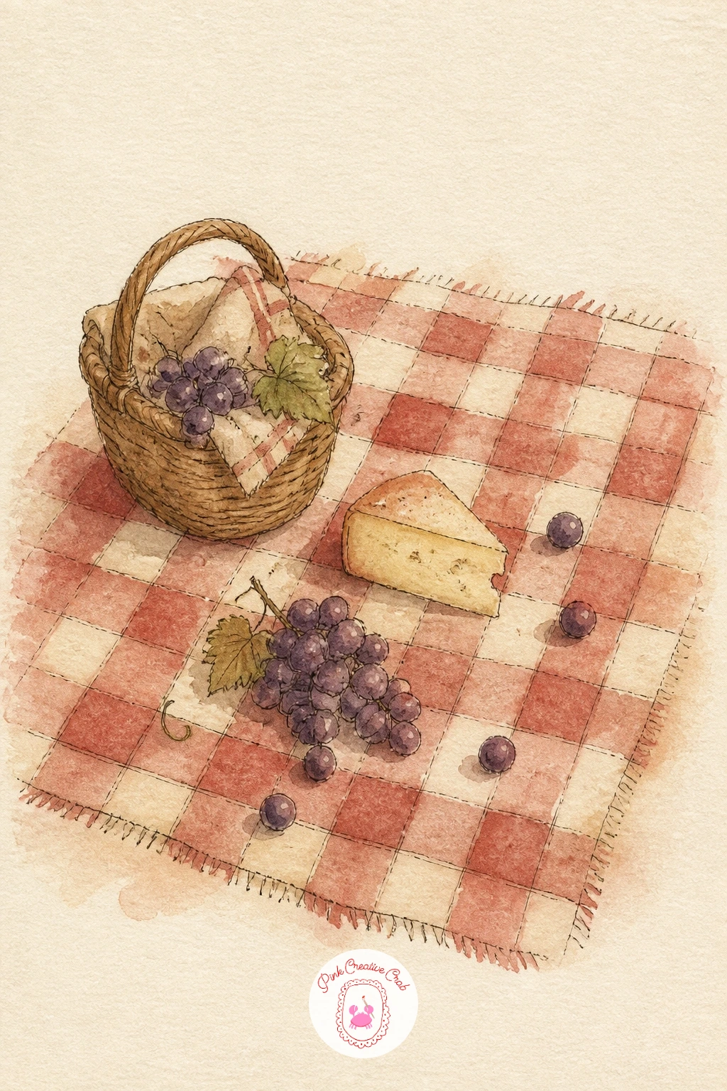 Weekend Picnic — A weekend picnic brings in a checkered blanket and a scattering of small objects, so work from the largest shape down to the smallest.