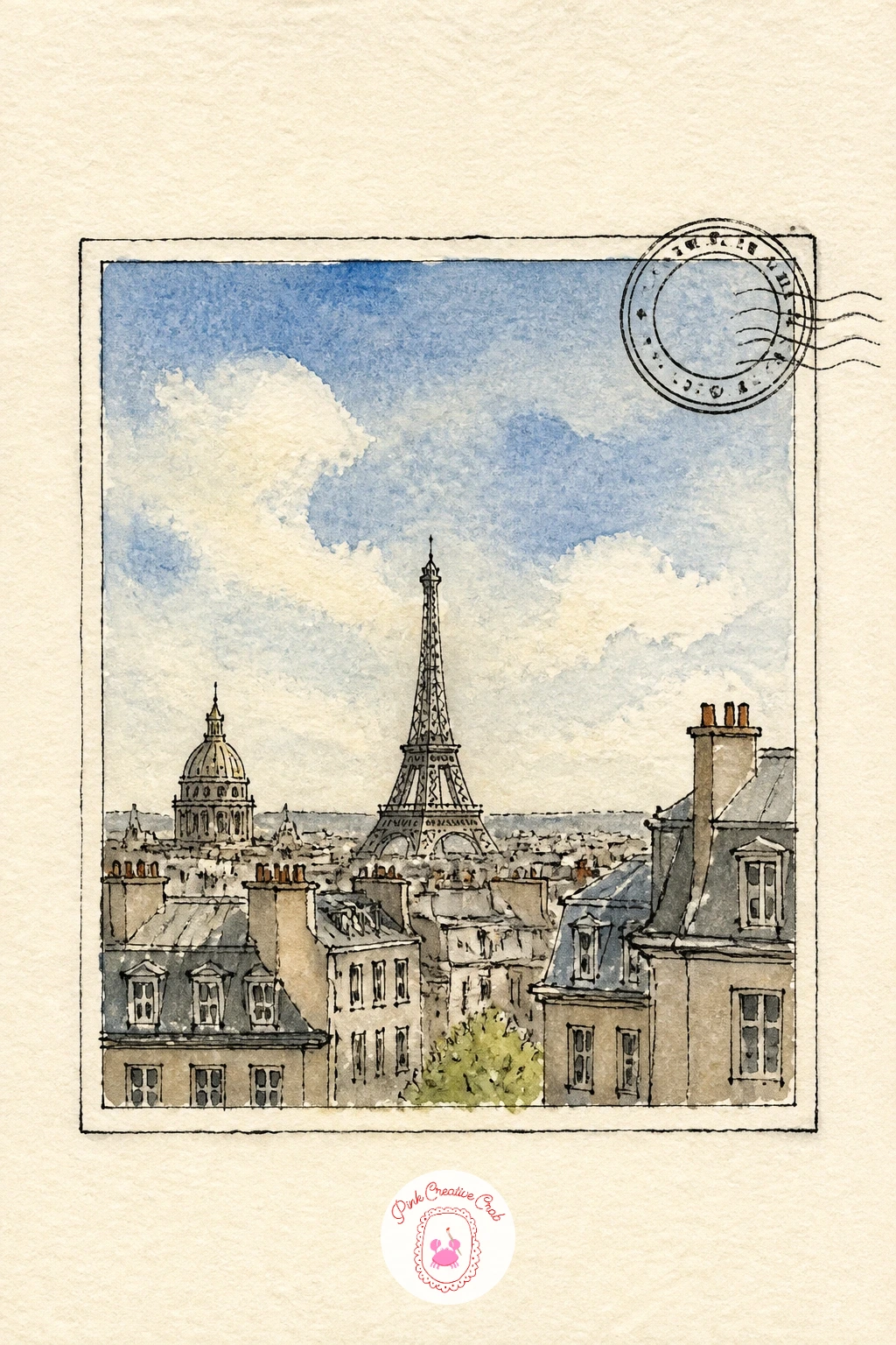 Postcard From Paris — A postcard from Paris is a compact travel page, so decide your eye level before sketching the landmark inside it. Watercolor journal
