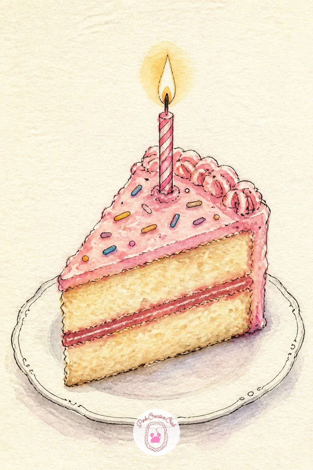 Slice of Birthday Cake — A slice of birthday cake is a quick, cheerful page and a nice one for the ten-minute version of a journal entry. Watercolor journal