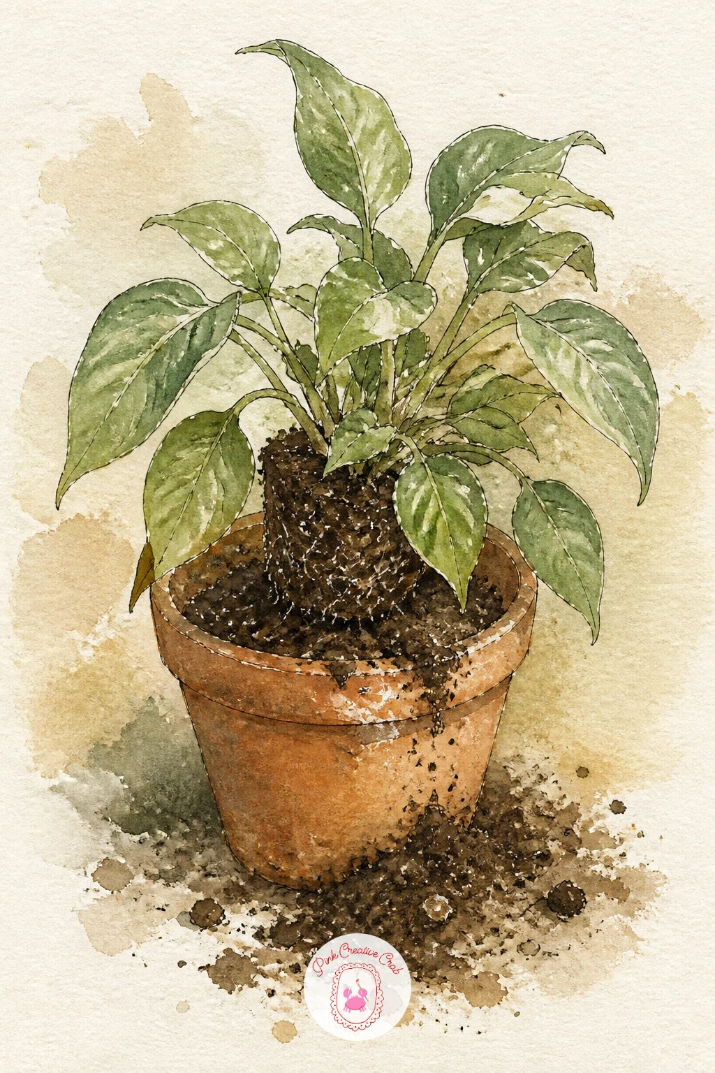 Plant Repotting Day — Plant repotting day brings soil, terracotta, and a bit of green into the journal, and it is a good subject for practicing texture play