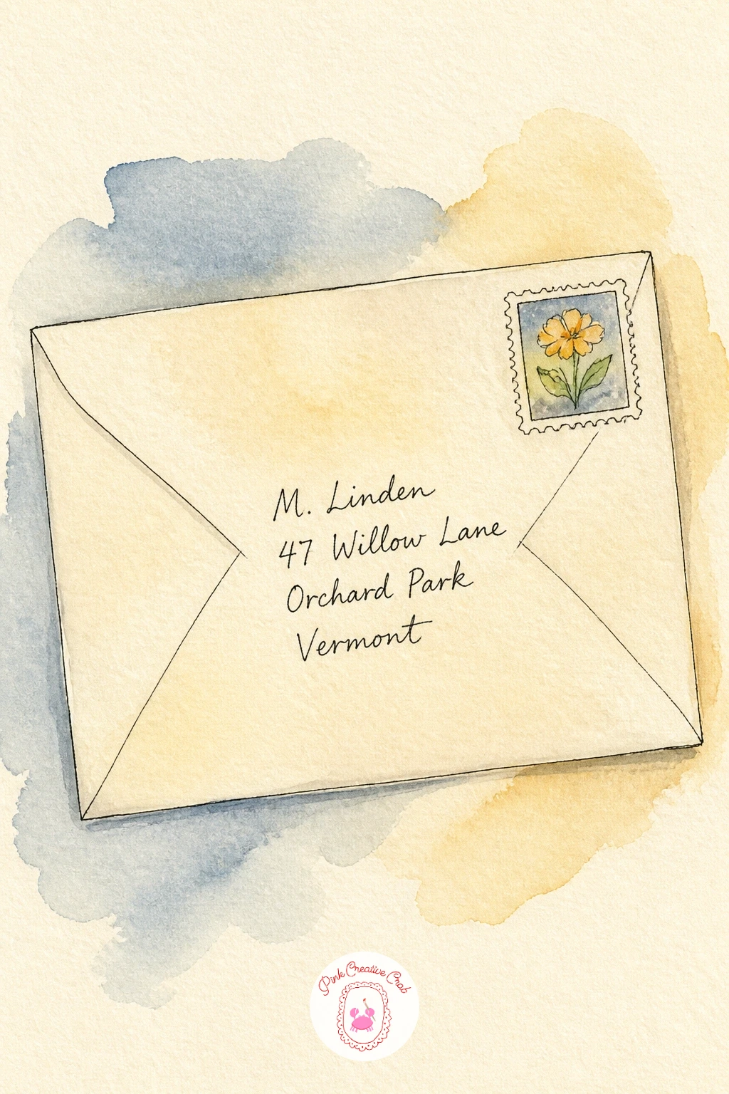 Envelope With a Doodled Address — An envelope with a doodled address brings the pen pal theme front and center, and it works best if you let the hand lettering