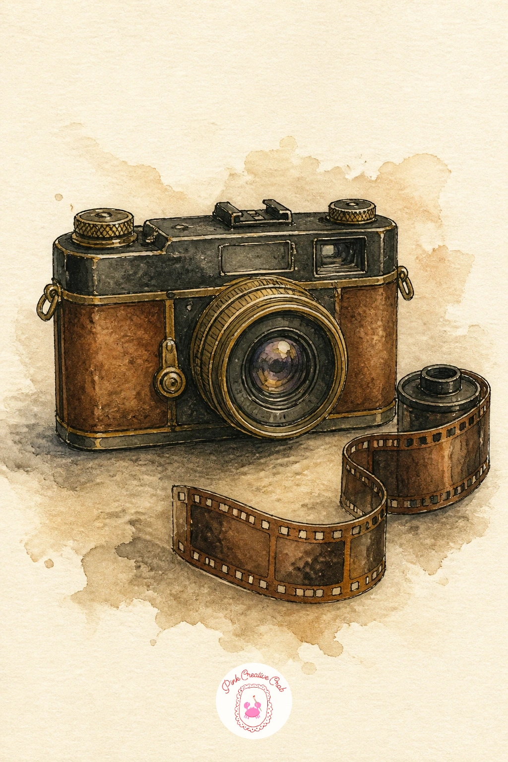 Vintage Camera and Film Roll — A vintage camera and film roll is a good proportion exercise, since the camera body, lens, and viewfinder all need to sit in