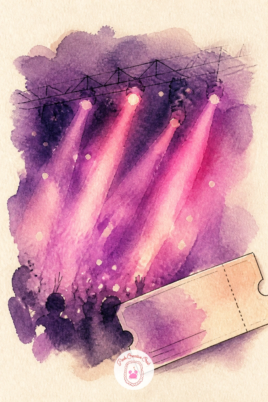 Concert Ticket and Lights — A concert ticket and lights plays with glow, so decide where the stage light source sits before you start, usually low and central