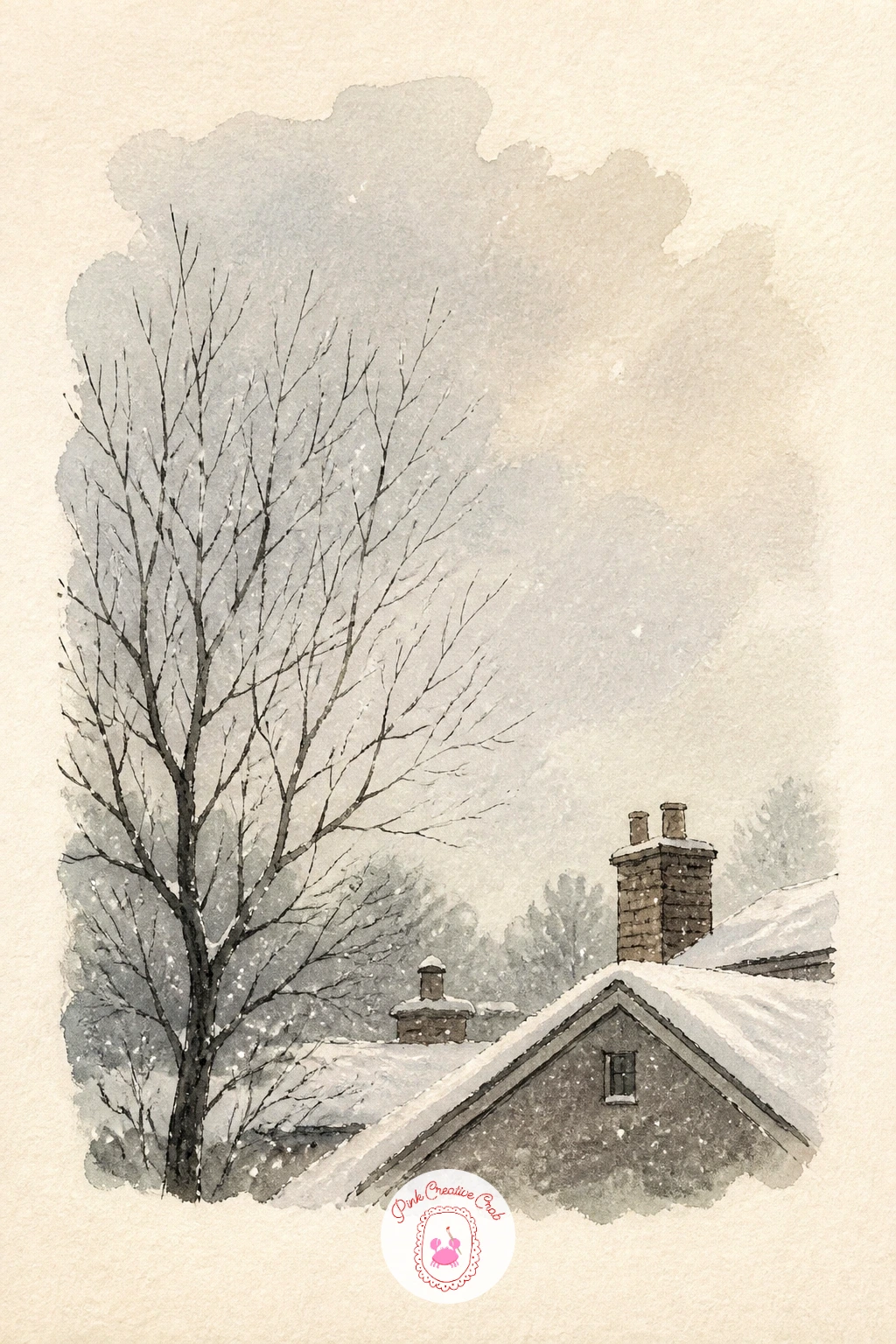 Snow Day View — A snow day view relies almost entirely on bare paper, since the whiteness of snow comes from what you leave unpainted rather than what you
