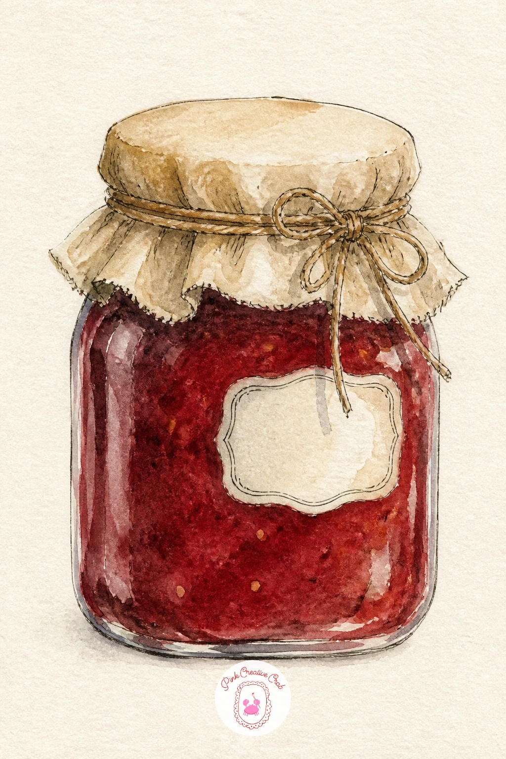 Jar of Homemade Jam — A jar of homemade jam is a simple, glowing subject, and a touch of salt sprinkled into wet paint gives the jam itself a lovely speckled