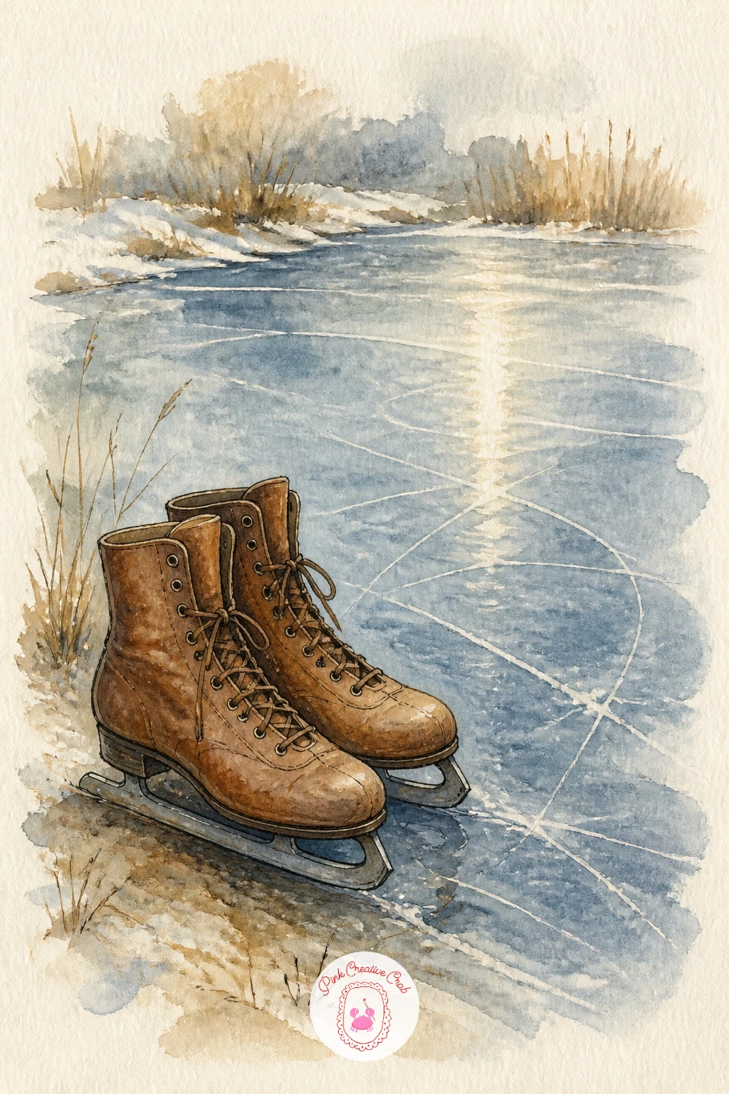 Pair of Skates on a Frozen Pond — A pair of skates on a frozen pond closes out this list with a cool, layered winter scene, a good one to try once the earlier