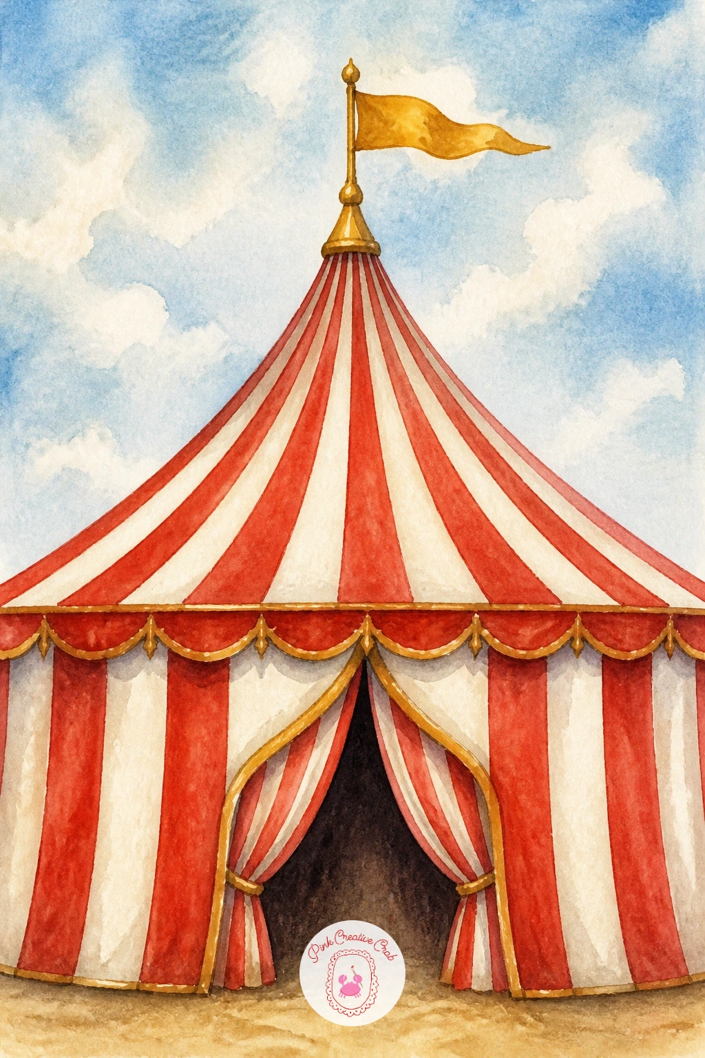 Red and White Striped Big Top — Start the whole set with the subject that says circus louder than any other: a red and white striped big top tent against a