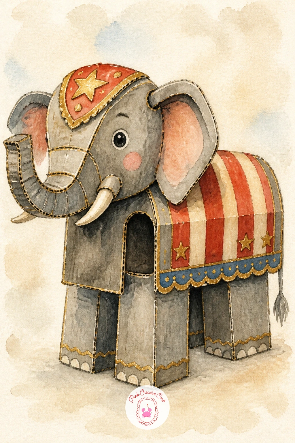 Circus Elephant Made of Cardboard — Have some fun with a playful twist: a circus elephant that is clearly a child's cardboard costume, complete with visible