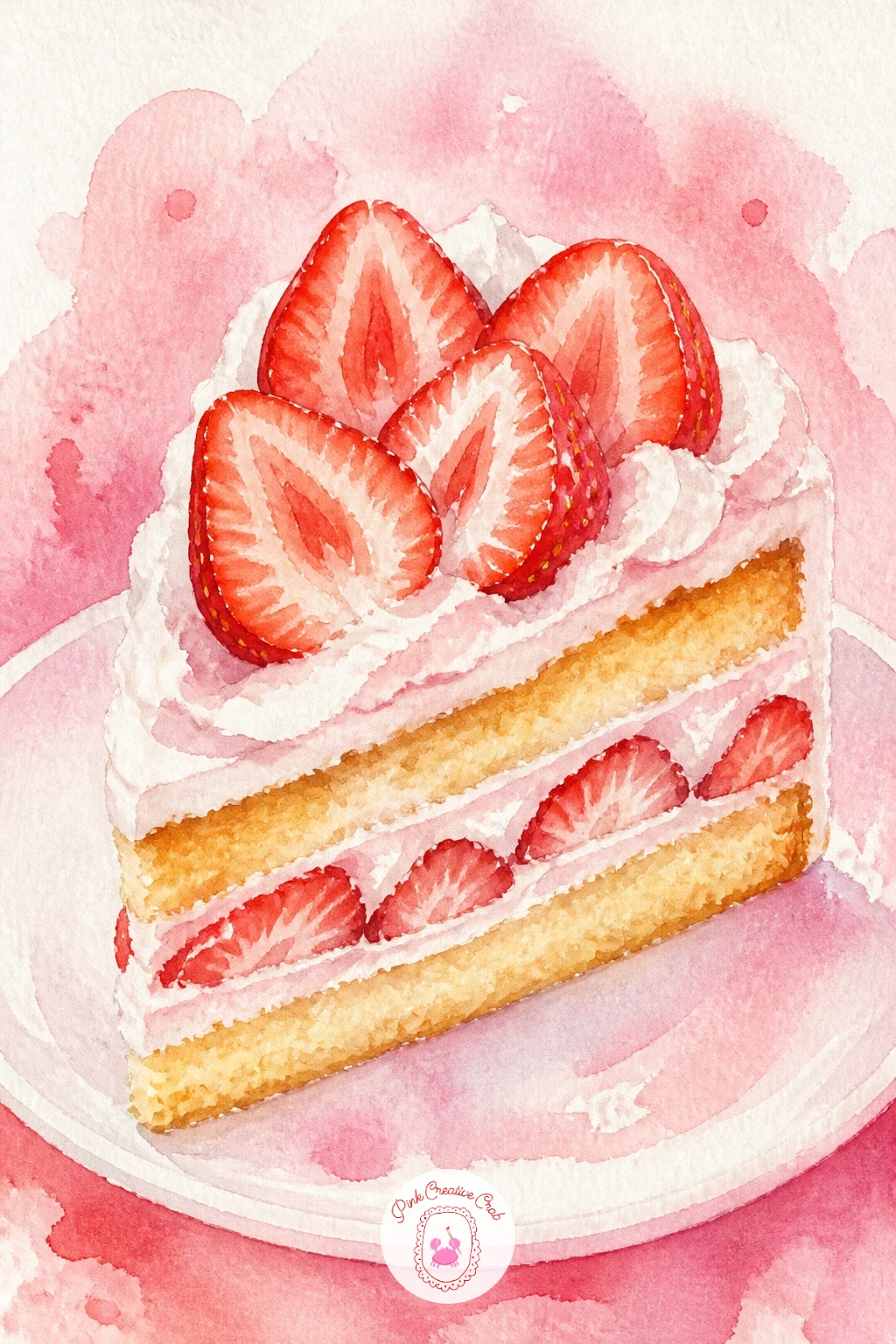 Strawberry Shortcake Slice — Following on from the bowl, this slice takes the same red you just mixed and puts it to work on a plate. Watercolor strawberries