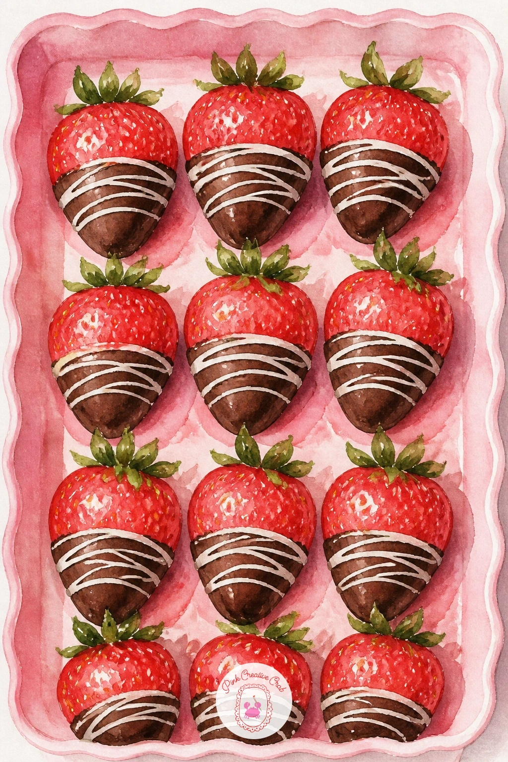Chocolate Dipped Strawberries On A Tray — After a field, it is satisfying to come back indoors for something small and shiny. Watercolor strawberries