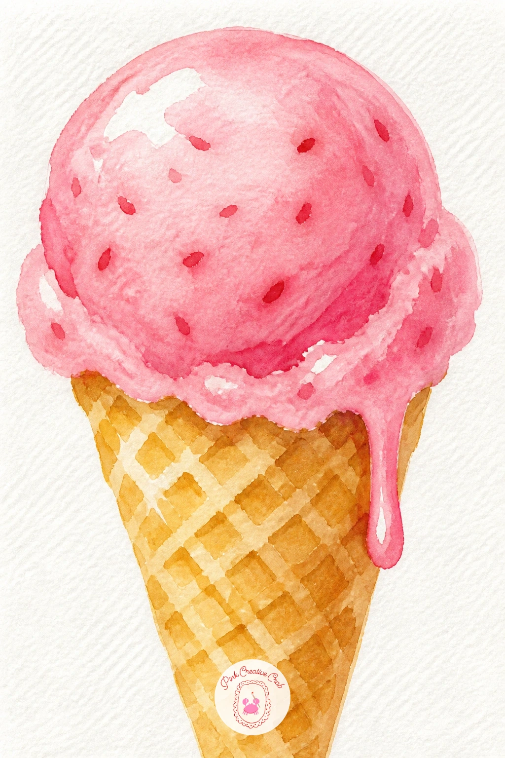 Strawberry Ice Cream Cone — Keep the momentum going with something quick and cheerful. Watercolor strawberries